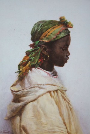 A woman with a green scarf